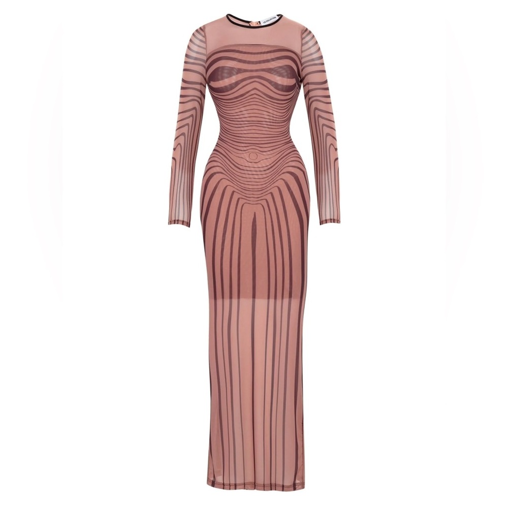 YG Collection Cocoa Striped Long Sleeve Dress